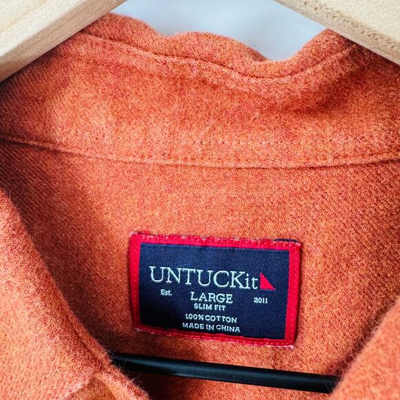 UNTUCKit Men’s Slim Fit Orange Brushed Flannel Button Down Shirt Large - Picture 3 of 8